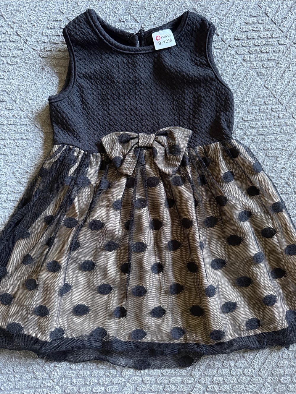 PatPat Black and Gold Polka Dot Bow Party Dress